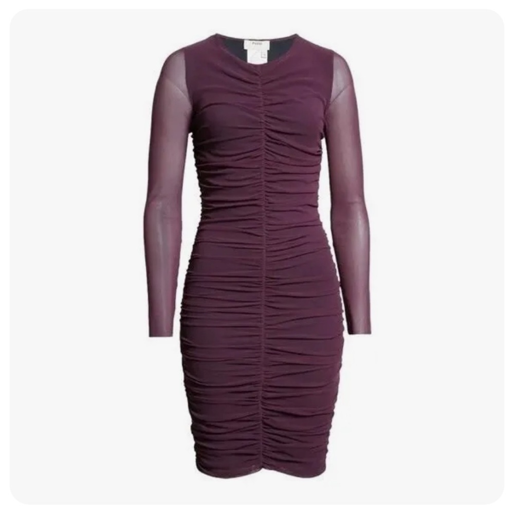 Fuzzi Long Sleeve Mesh Mini Dress Sheer Size XS NWOT Burgundy